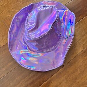 Purple and Silver Iridescent Wide-Brimmed Hat Disco Cowboy